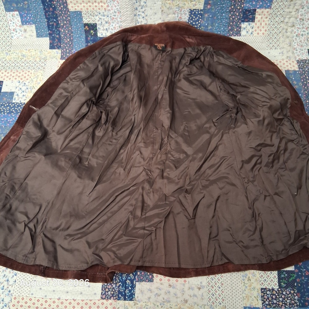 * Vintage 70s Brown Suede Leather Belted Jacket Coat Womens Small Boho Argentina - Picture 3 of 10